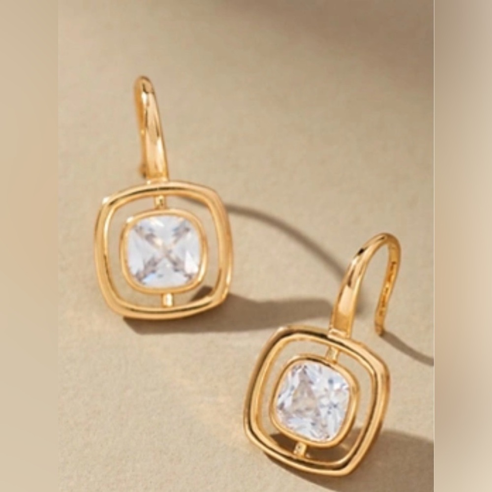 Anthropologie Maeve Gold Bezel Crystal Earrings NWT